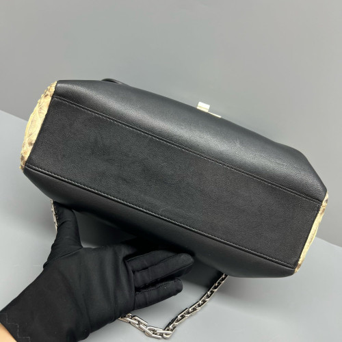 Dior Shoulder Bag Snakeskin Calfskin Black Beige