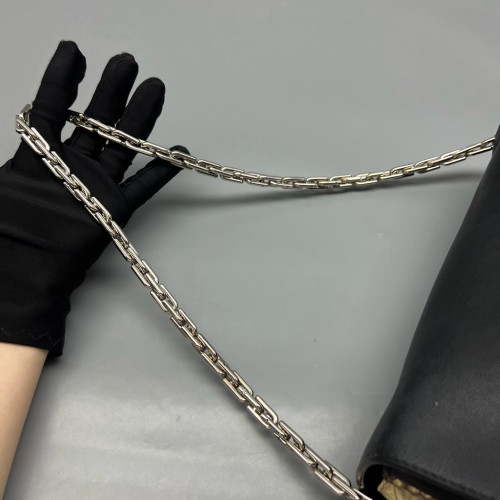 Dior Shoulder Bag Snakeskin Calfskin Black Beige