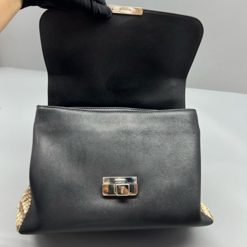 Dior Shoulder Bag Snakeskin Calfskin Black Beige