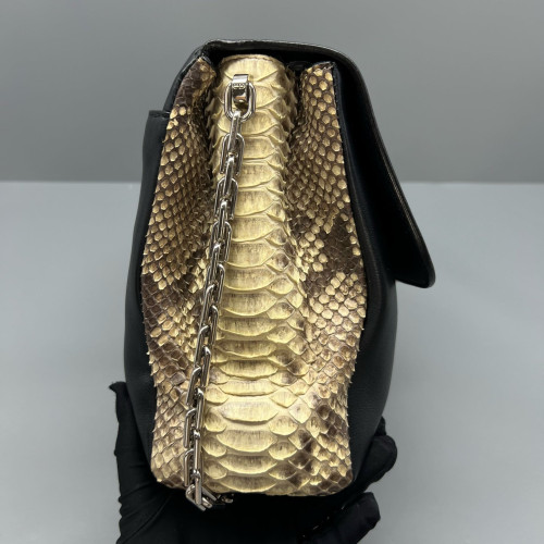 Dior Shoulder Bag Snakeskin Calfskin Black Beige