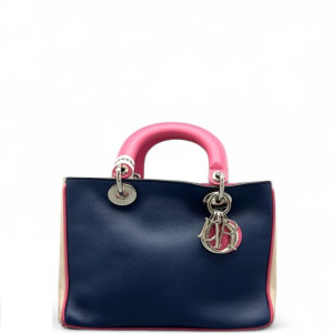 Dior Small Diorissimo Tote Calfskin Blue Pink White