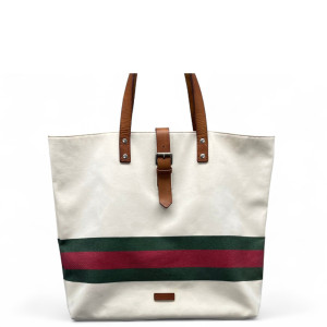 Gucci Web Tote Bag Canvas White