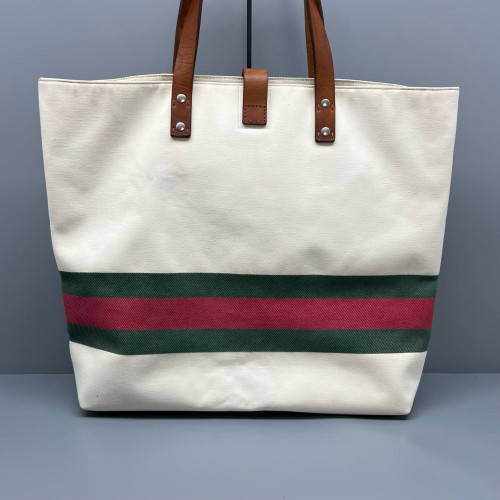 Gucci Web Tote Bag Canvas White