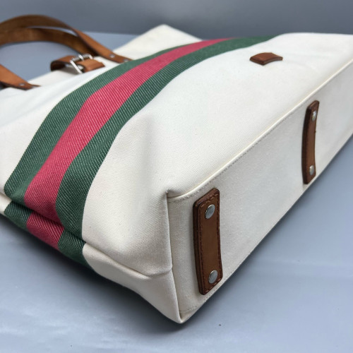 Gucci Web Tote Bag Canvas White
