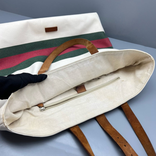 Gucci Web Tote Bag Canvas White