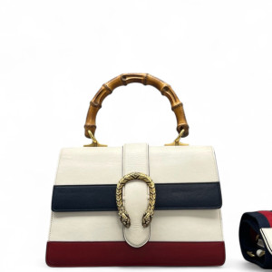 Gucci Medium Dioysus Bamboo Top Handle Bag Calfskin White Blue Red