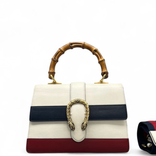 Gucci Medium Dioysus Bamboo Top Handle Bag Calfskin White Blue Red