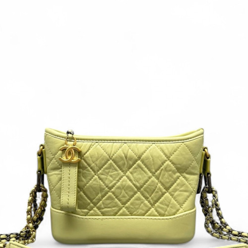 Chanel Quilted Small Gabrielle Hobo Crumpled Calfskin Light Green