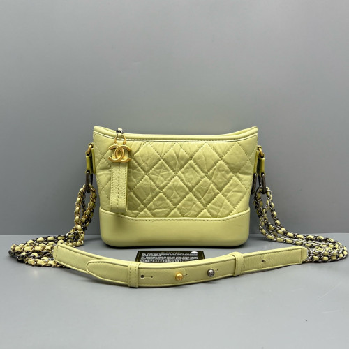 Chanel Quilted Small Gabrielle Hobo Crumpled Calfskin Light Green