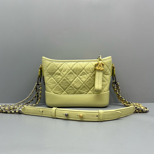 Chanel Quilted Small Gabrielle Hobo Crumpled Calfskin Light Green