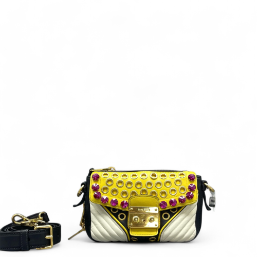 Miu Miu Crystal Shoulder Bag Calfskin Yellow White Black