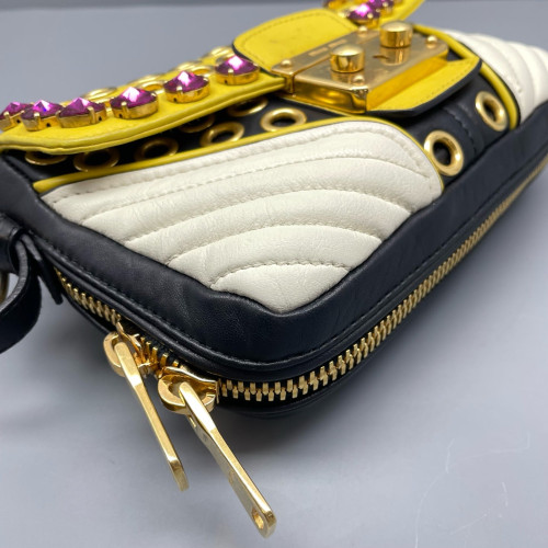 Miu Miu Crystal Shoulder Bag Calfskin Yellow White Black