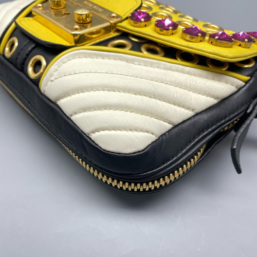 Miu Miu Crystal Shoulder Bag Calfskin Yellow White Black