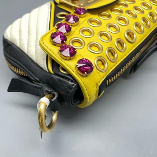 Miu Miu Crystal Shoulder Bag Calfskin Yellow White Black