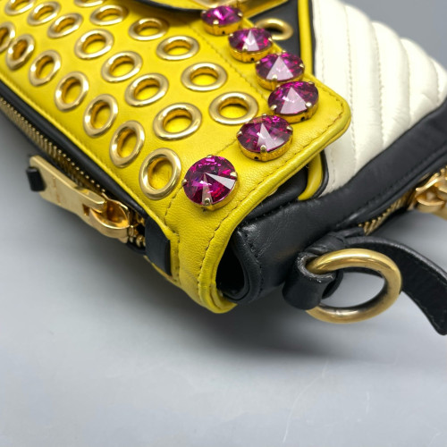 Miu Miu Crystal Shoulder Bag Calfskin Yellow White Black