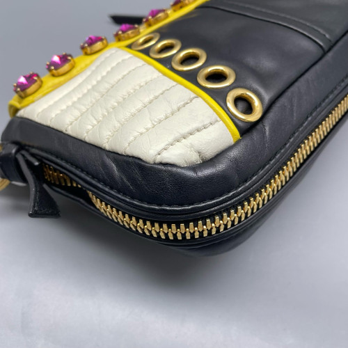 Miu Miu Crystal Shoulder Bag Calfskin Yellow White Black