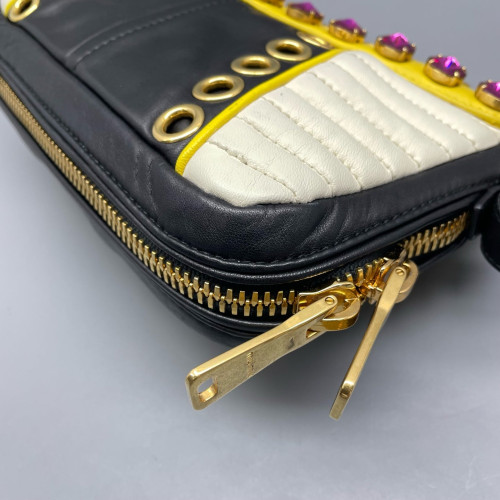 Miu Miu Crystal Shoulder Bag Calfskin Yellow White Black