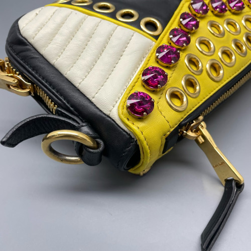 Miu Miu Crystal Shoulder Bag Calfskin Yellow White Black