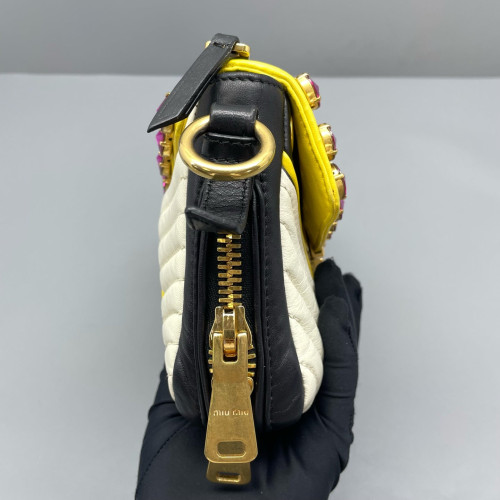 Miu Miu Crystal Shoulder Bag Calfskin Yellow White Black