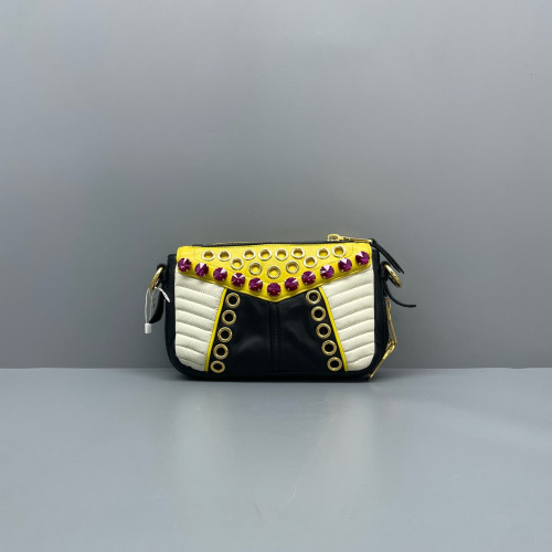 Miu Miu Crystal Shoulder Bag Calfskin Yellow White Black