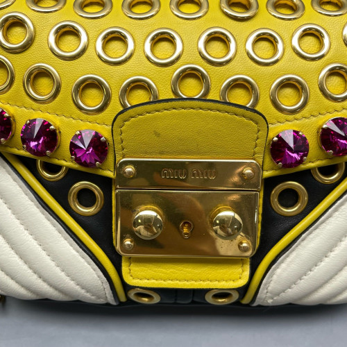 Miu Miu Crystal Shoulder Bag Calfskin Yellow White Black