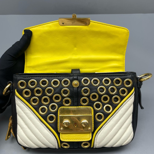 Miu Miu Crystal Shoulder Bag Calfskin Yellow White Black
