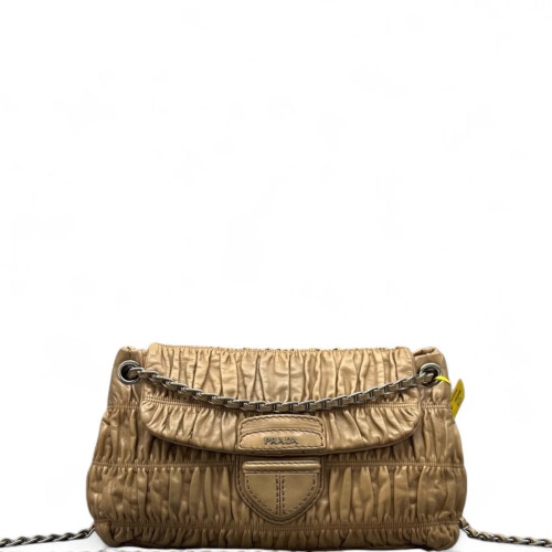 Prada Gaufre Chain Shoulder Bag Gaufre Calfskin Natural Tan