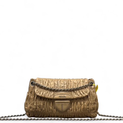 Prada Gaufre Chain Shoulder Bag Gaufre Calfskin Natural Tan