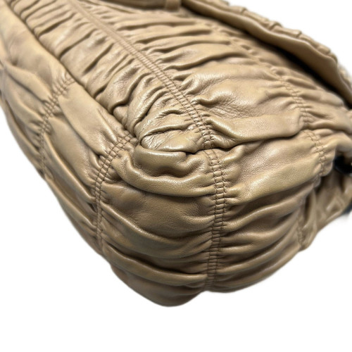 Prada Gaufre Chain Shoulder Bag Gaufre Calfskin Natural Tan