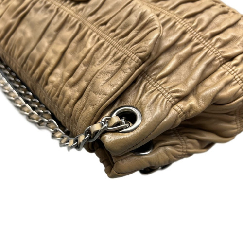 Prada Gaufre Chain Shoulder Bag Gaufre Calfskin Natural Tan