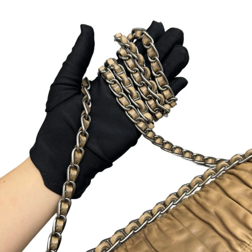 Prada Gaufre Chain Shoulder Bag Gaufre Calfskin Natural Tan