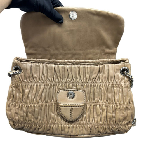 Prada Gaufre Chain Shoulder Bag Gaufre Calfskin Natural Tan
