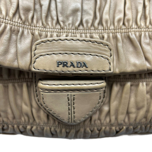 Prada Gaufre Chain Shoulder Bag Gaufre Calfskin Natural Tan