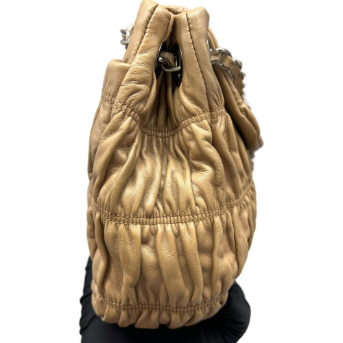 Prada Gaufre Chain Shoulder Bag Gaufre Calfskin Natural Tan
