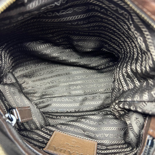 Prada Shoulder Bag Calfskin Dark Brown