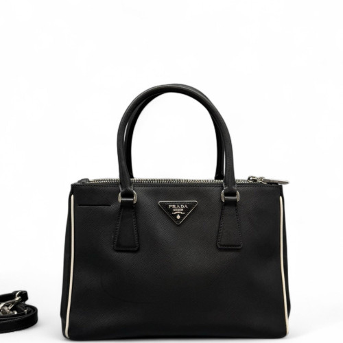 Prada Small Galleria Double Zip Tote Saffiano Calfskin Black