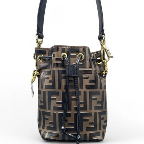 Fendi Mini Mon Tresor Bucket Embossed FF Brown Black Fendi Mini Mon Tresor Bucket Embossed FF Brown Black