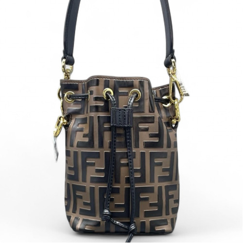 Fendi Mini Mon Tresor Bucket Embossed FF Brown Black Fendi Mini Mon Tresor Bucket Embossed FF Brown Black