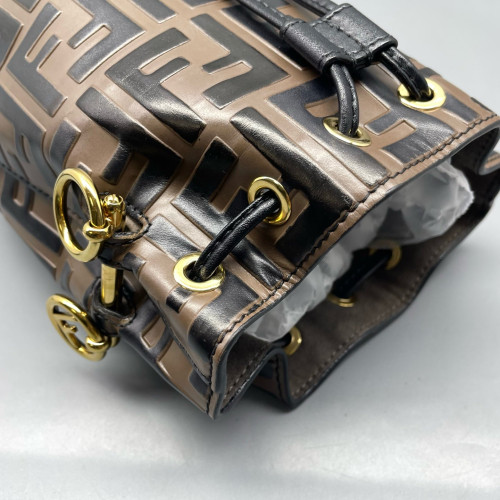 Fendi Mini Mon Tresor Bucket Embossed FF Brown Black Fendi Mini Mon Tresor Bucket Embossed FF Brown Black