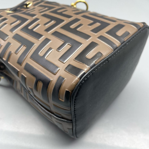 Fendi Mini Mon Tresor Bucket Embossed FF Brown Black Fendi Mini Mon Tresor Bucket Embossed FF Brown Black