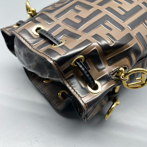 Fendi Mini Mon Tresor Bucket Embossed FF Brown Black Fendi Mini Mon Tresor Bucket Embossed FF Brown Black