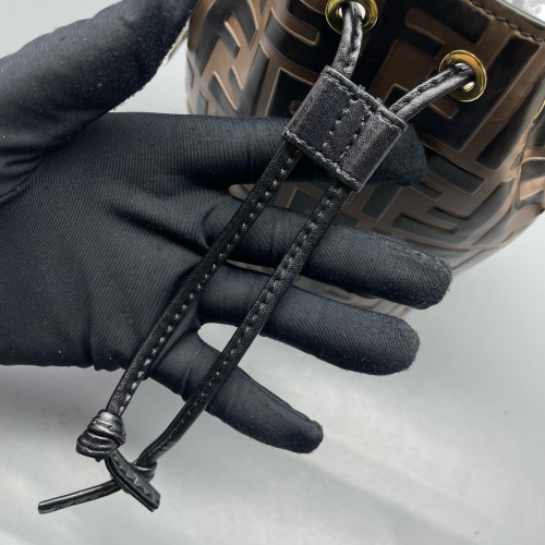 Fendi Mini Mon Tresor Bucket Embossed FF Brown Black Fendi Mini Mon Tresor Bucket Embossed FF Brown Black