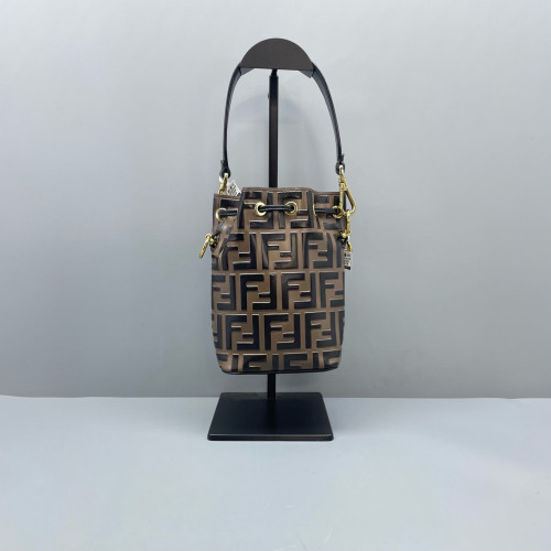 Fendi Mini Mon Tresor Bucket Embossed FF Brown Black Fendi Mini Mon Tresor Bucket Embossed FF Brown Black