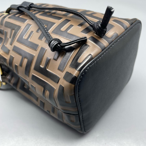 Fendi Mini Mon Tresor Bucket Embossed FF Brown Black Fendi Mini Mon Tresor Bucket Embossed FF Brown Black