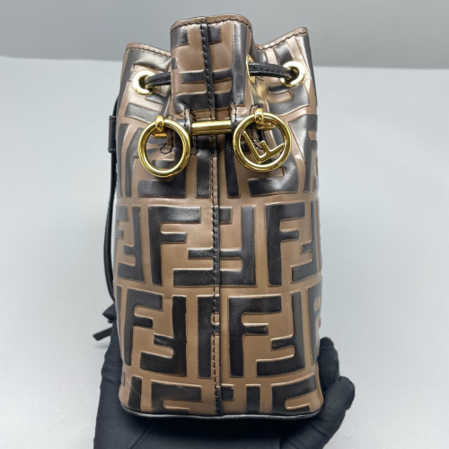 Fendi Mini Mon Tresor Bucket Embossed FF Brown Black Fendi Mini Mon Tresor Bucket Embossed FF Brown Black