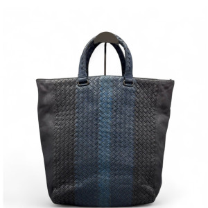 Bottega Veneta Tote Bag Calfskin Intrecciato Blue Black