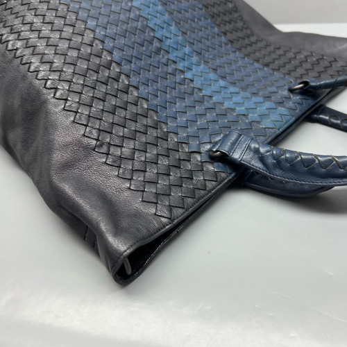 Bottega Veneta Tote Bag Calfskin Intrecciato Blue Black
