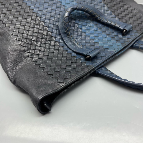 Bottega Veneta Tote Bag Calfskin Intrecciato Blue Black