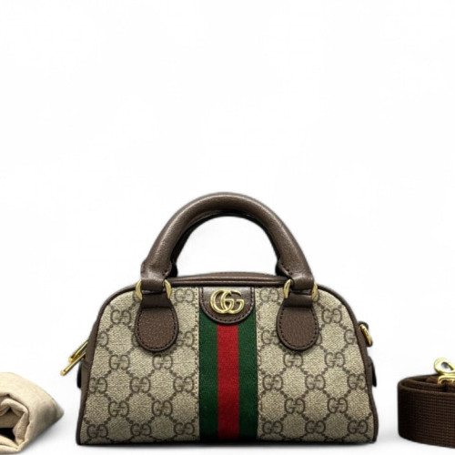 Gucci Ophidia Web Boston Bag GG Supreme Monogram Beige Ebony