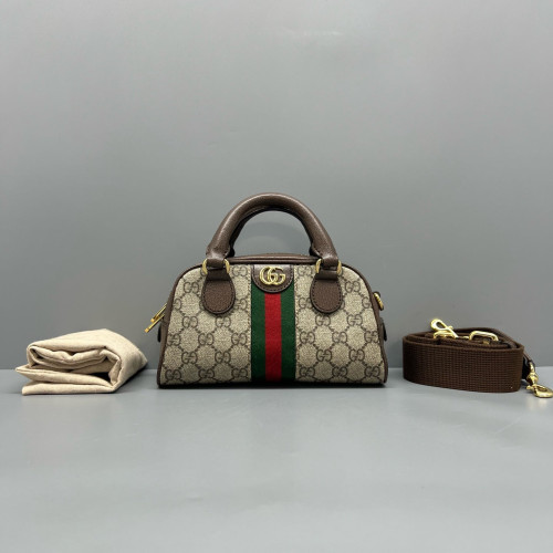 Gucci Ophidia Web Boston Bag GG Supreme Monogram Beige Ebony